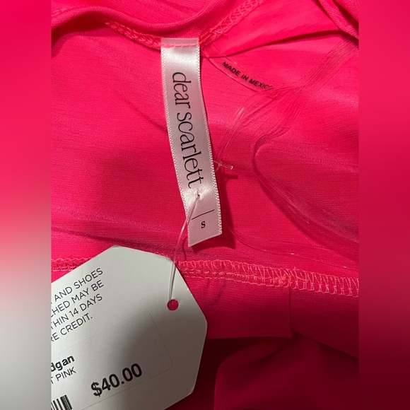 “The Lizzy Cardigan” Open-Front Hot Pink Women's Cardigan with Roll-Tab Sleeves - Picture 3 of 4